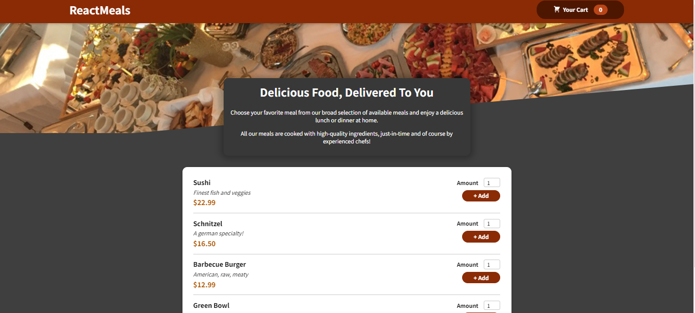 React Meals Frontend (React,HTML,CSS,JavaScript)